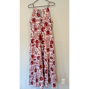 JUDE CONNALLY white and red floral Anita tiered maxi dress size Medium 2617